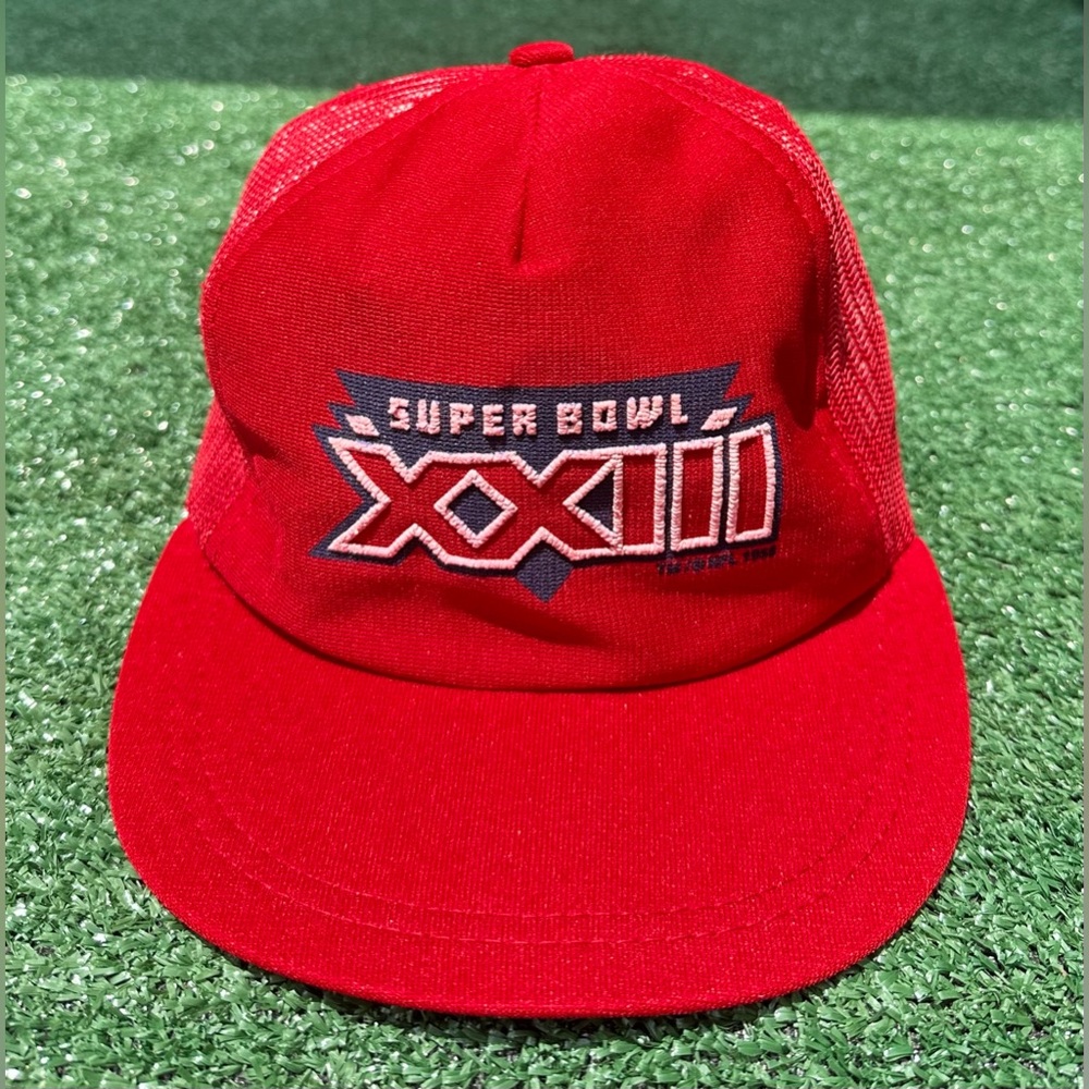 VTG 1988 Super Bowl XXIII 49ers Bengals Red Trucker Cap Snapback Hat USA Made